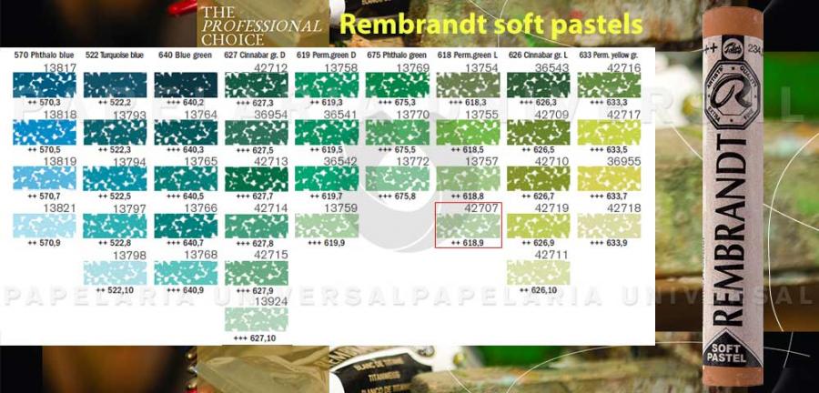 Lápis Pastel Rembrandt 3199.618.09 Verde Permanente Claro