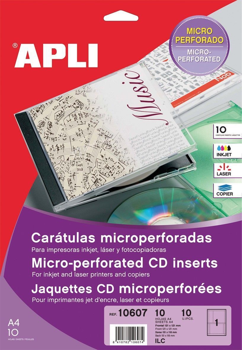 Capa CD Apli 10607 (02003) 10+10 200g Microperfurada Mate