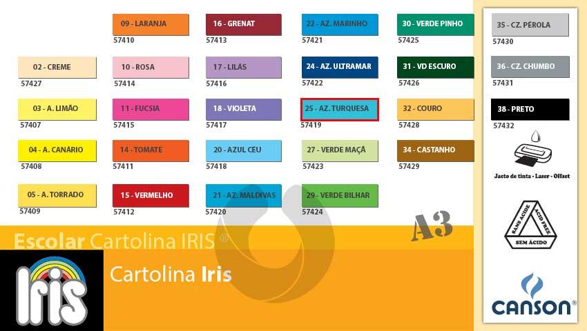 Cartolina Album Iris 185g A3 (25) 0004-0204 Azul Turquesa