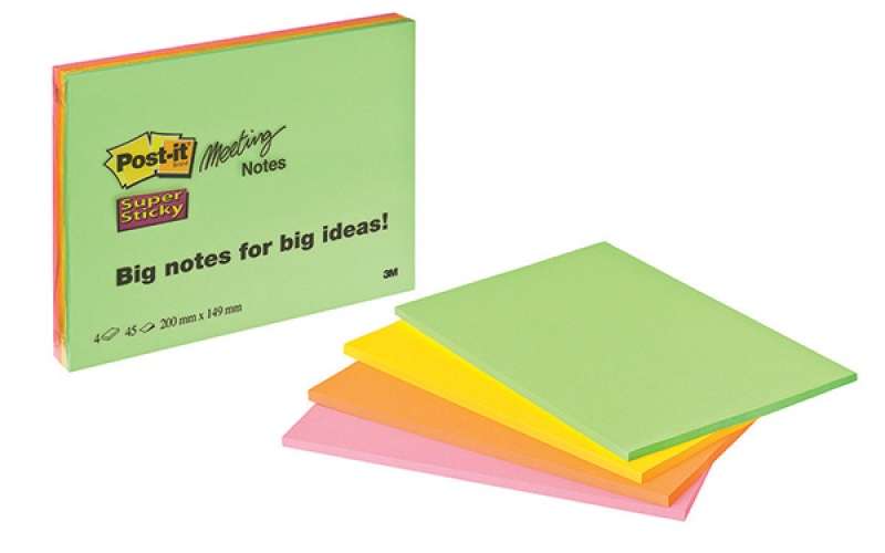 Bloco Notas Post-it 3M 6845-SSP-EU 203x152mm 4x45F Néon