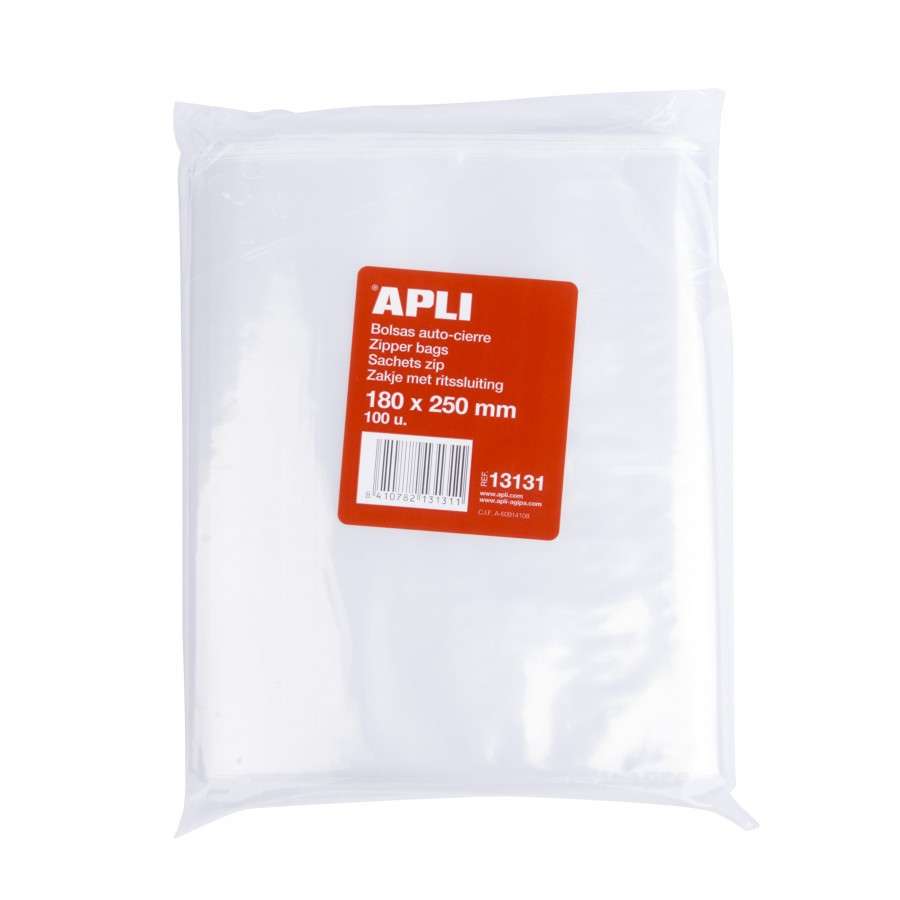Saco Plástico Apli 13131 180x250mm Fecho Zip