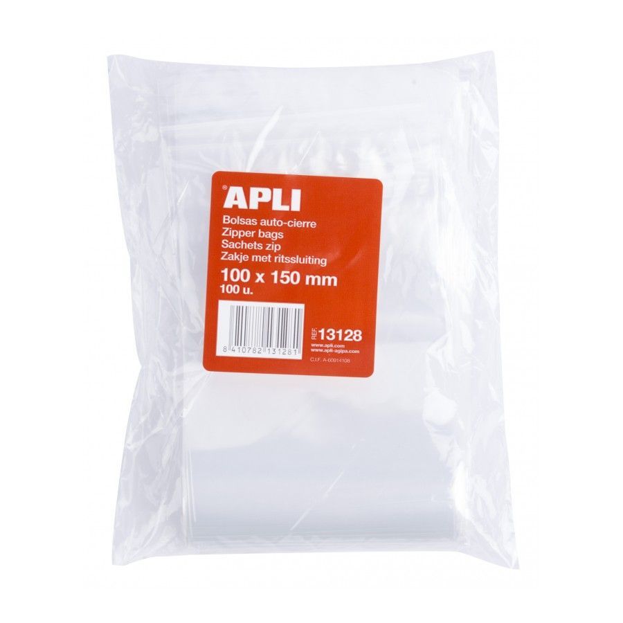 Saco Plástico Apli 13128 100x150mm Fecho Zip (Emb.100)