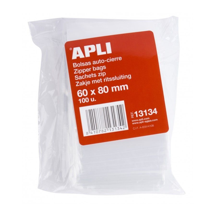 Saco Plástico Apli 13134 60x80mm Fecho Zip (Emb.100)