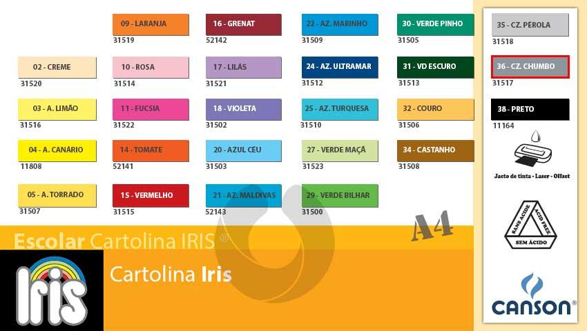 Cartolina Album Iris 185g A4 (36) 0004-0178 Cinza Chumbo