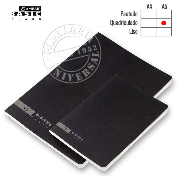 Caderno Agrafado A5 Ambar Capa Preta 80F Quadriculado
