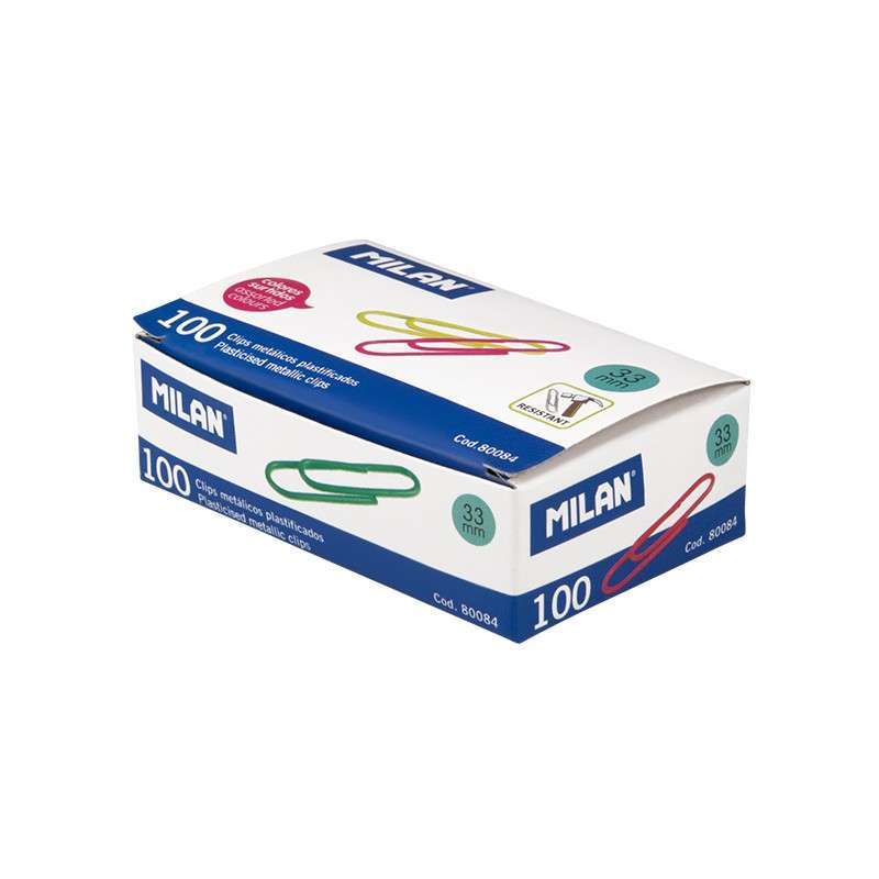 Clips Milan Nº 4 (33mm) Plastificados Cx.100 Sortidos [Ref. 95333]