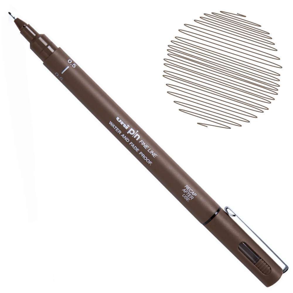Uni-Ball PIN Brush Marker Sepia – Kalibrierte Pinselspitze, Wasserfeste Pigmenttinte, Box Mit 12 Stück