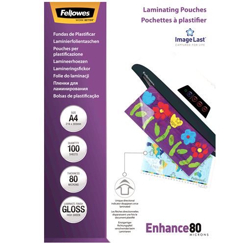 Bolsa Plastificação Fellowes A4 5306114 Gloss 80my Cx.100