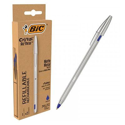 Esferográfica Bic Cristal Renew Metal Azul (1 Esfer. +2 Rec)