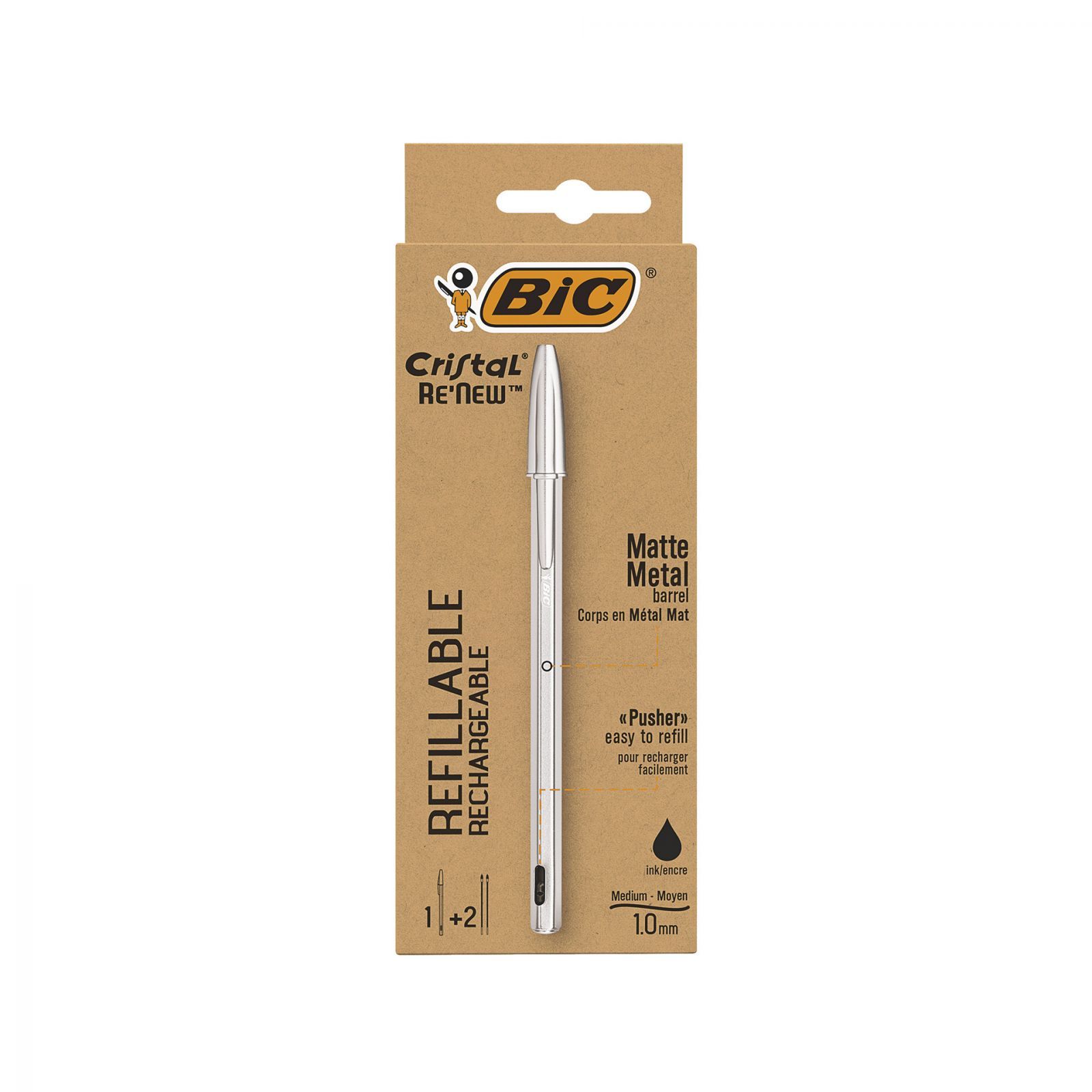 Esferográfica Bic Cristal Renew Metal Preto (1 Esfer.+2 Rec)