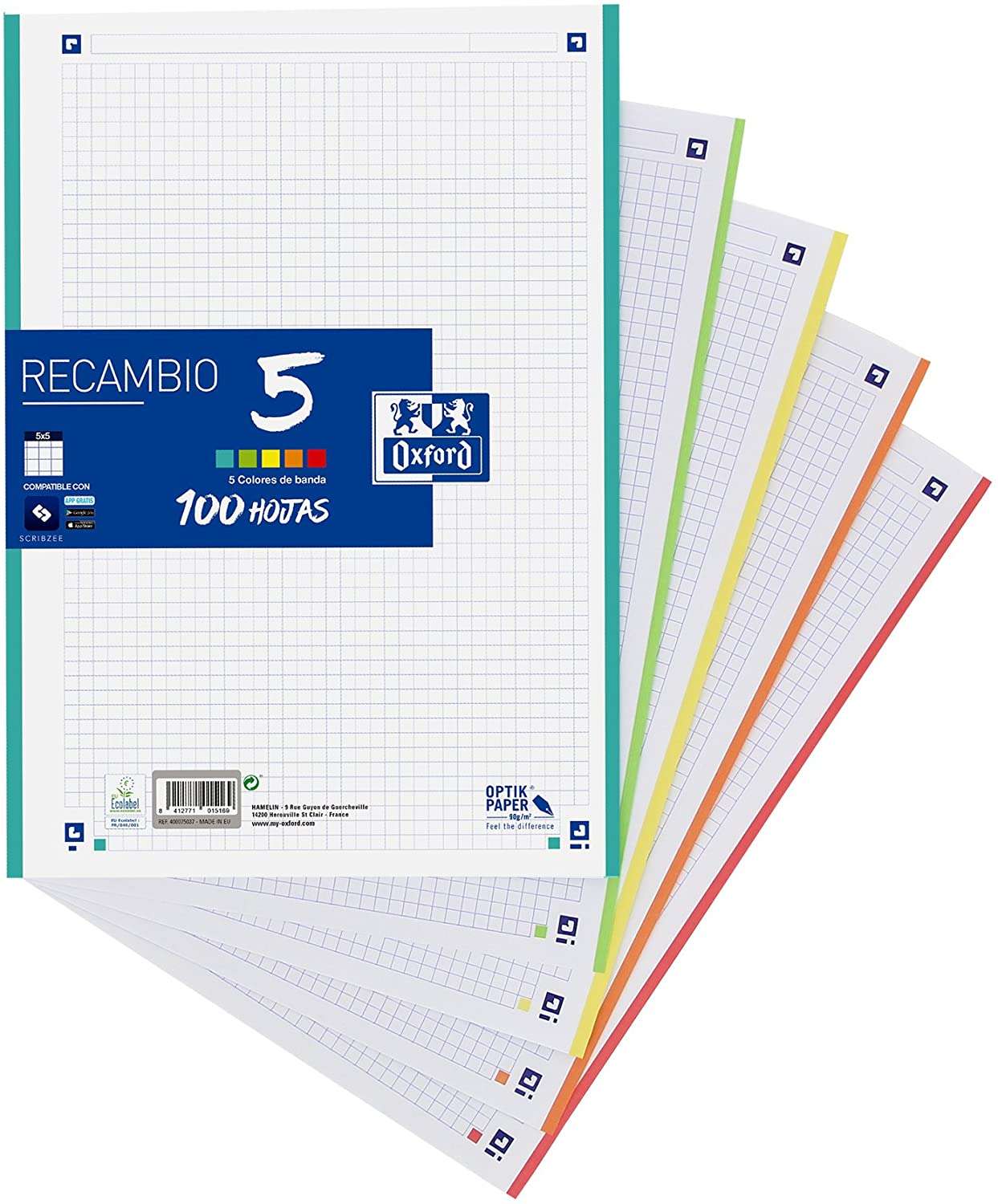 Recarga Oxford Smart 5 Bandas cor 400148310 100 Fls Quad